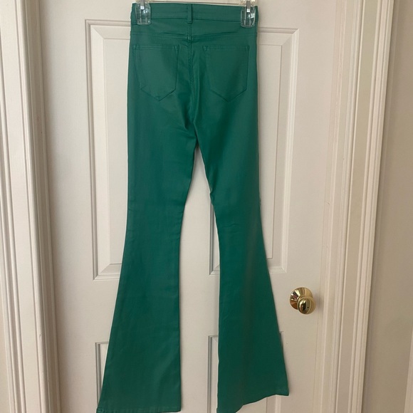 Faux Leather Green Flare Jeans - Picture 7 of 10